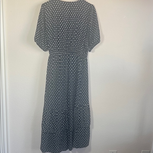 Knox Rose Black Polka Dot Wrap Midi Dress XL Boho Tiered Cottagecore - Picture 4 of 7